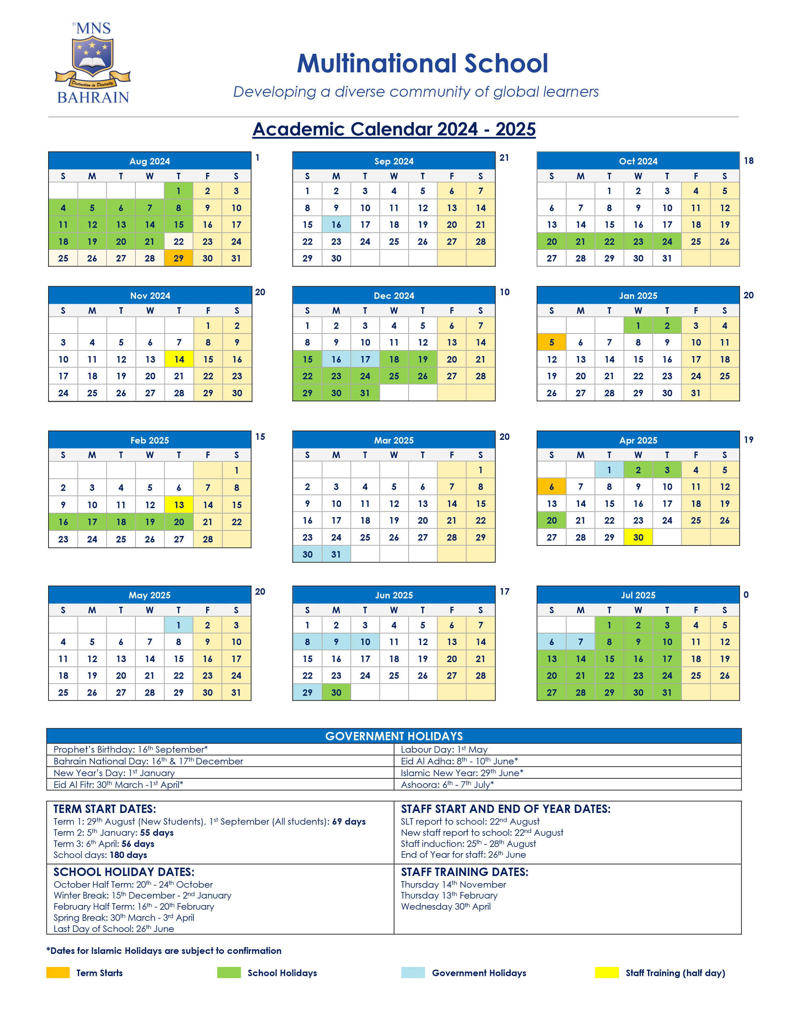 School Calendar (2023 – 2024)